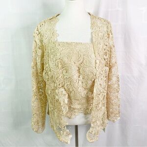 Wedding Dress Ivory Lace Top with Open Front Long Sleeve Jacket 2 pc Set NWT Lg